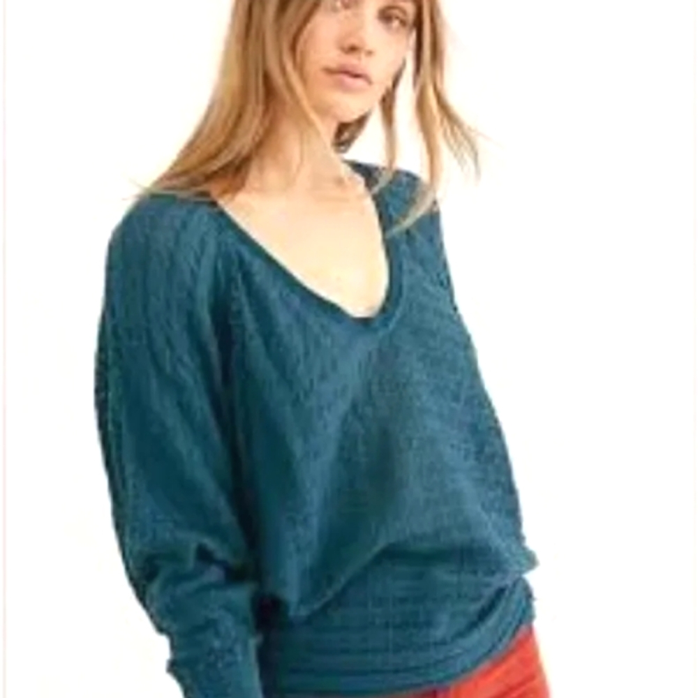 Free People We The Free Teal Waffle Thermal Top